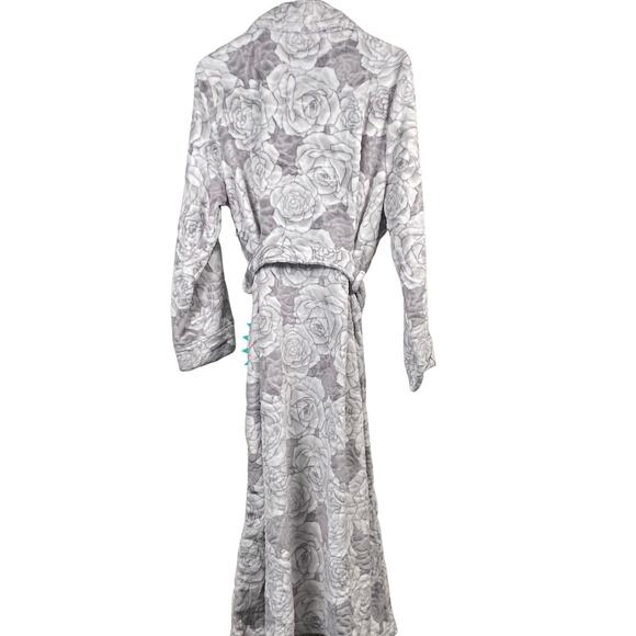 Liz Claiborne Robe Women's Size Large Fleece L/S Long Length Gray Floral NEW - Picture 2 of 6